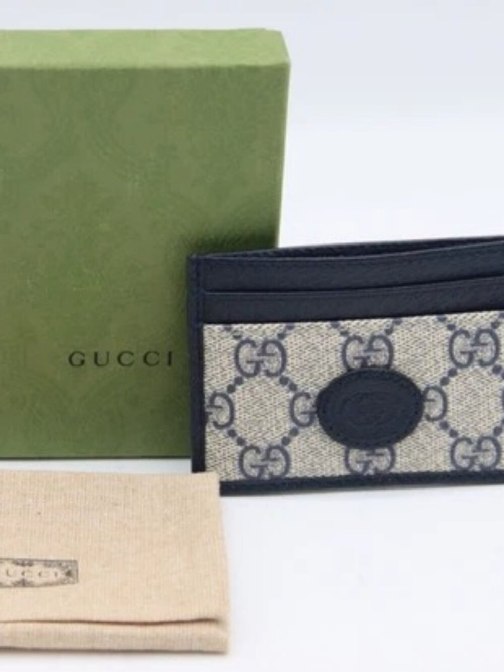 Gucci GG Supreme Canvas Card Case with Blue Leather